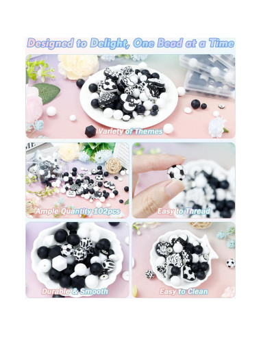 106 Perlas de Silicona FIVEIZERO Negras y Blancas para DIY