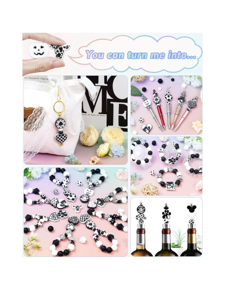 106 Perlas de Silicona FIVEIZERO Negras y Blancas para DIY