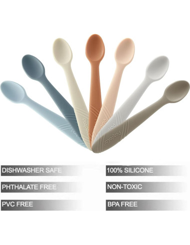 Cucharas de Silicona para Bebés PandaEar - Pack de 7 Utensilios