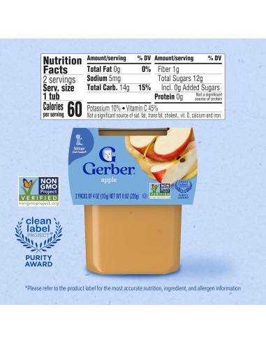 Gerber Comida para Bebés 2da Etapa Puré de Manzana 113g 2-Pack