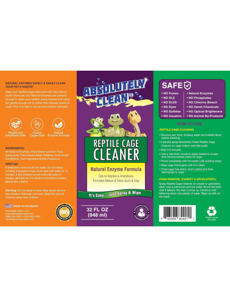 Limpiador y Desodorante para Terrarios Reptiles Absolutamente Limpio 946ml Limpiador y Desodorante para Terrarios Reptiles Absolutamente Limpio 946ml