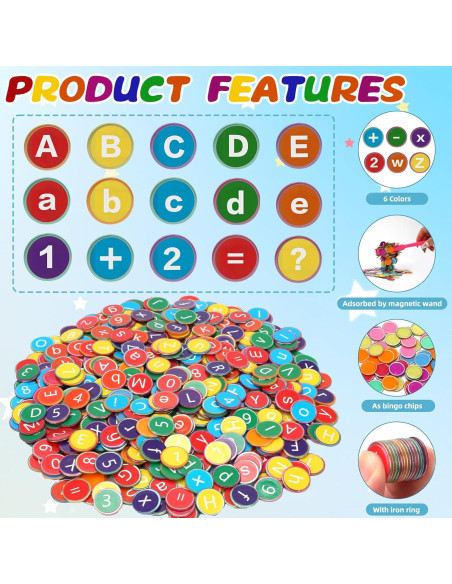 Coopay 234 Fichas Magnéticas de Letras y Números con Varitas