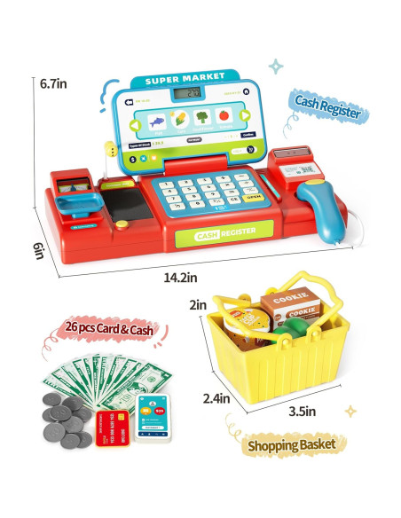Caja Registradora de Juguete para Niños 3-8 Años - Azul y Rojo Caja Registradora de Juguete para Niños 3-8 Años - Azul y Rojo