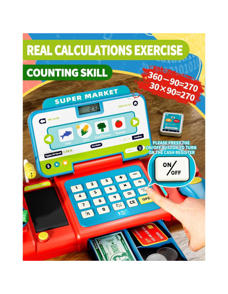 Caja Registradora de Juguete para Niños 3-8 Años - Azul y Rojo Caja Registradora de Juguete para Niños 3-8 Años - Azul y Rojo