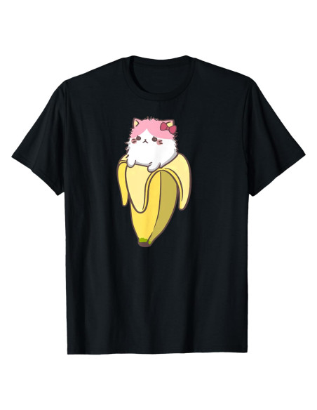 Camiseta divertida de gato plátano Kawaii para hombres y mujeres