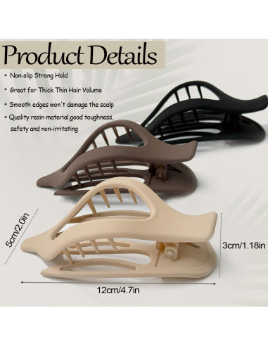 Pinzas Planas para Cabello Genérico - 3 Piezas, Diseño Antideslizante