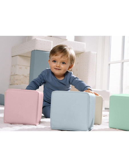 KIDKII Set de 9 Cubos Constructor de Espuma Suave Pastel