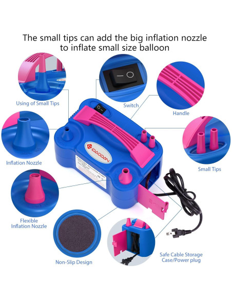 Bomba de Globo Eléctrica IDAODAN Azul - Inflador Portátil Rápido
