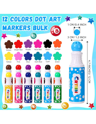 Set de 36 Marcadores de Bingo Crtiin 40ml en 12 Colores