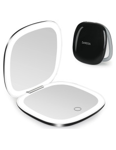 Espejo Compacto de Maquillaje Iluminado Deweisn 1X/10X USB Negro