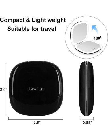 Espejo Compacto de Maquillaje Iluminado Deweisn 1X/10X USB Negro
