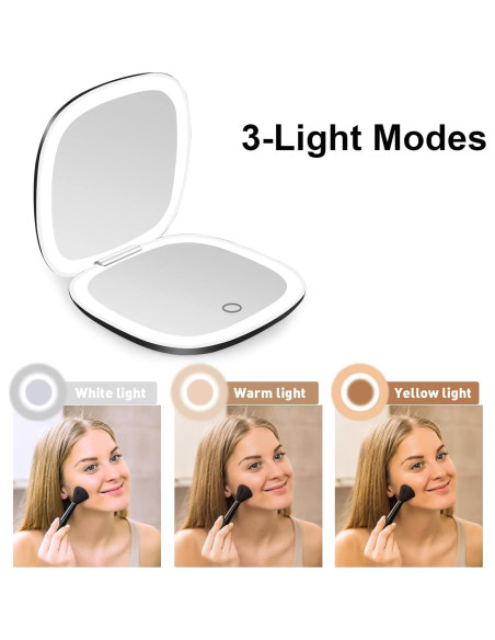 Espejo Compacto de Maquillaje Iluminado Deweisn 1X/10X USB Negro
