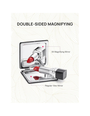 Espejo Compacto OMIRO PU Negro 1X/3X Doble Cara Portátil