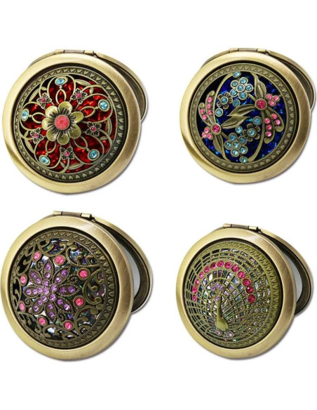Espejo de Maquillaje Plegable Rich Boxer 4 Pcs Vintage 7.1cm