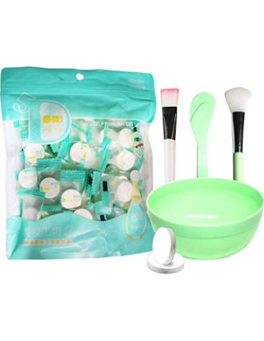 100 Máscaras Faciales Comprimidas Jeanssar + Tazón Gratis