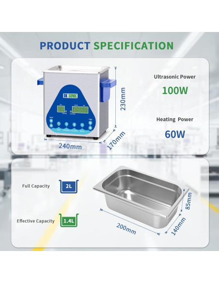 Limpiador Ultrasónico DK SONIC 2L 60W con Calentador y Temporizador