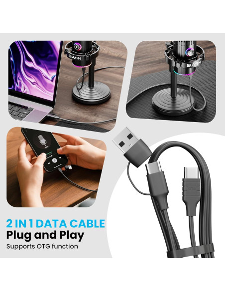 Micrófono Dinámico BASN SL2000 USB/XLR para Podcasting y Streaming