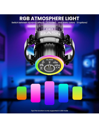 Micrófono Dinámico BASN SL2000 USB/XLR para Podcasting y Streaming