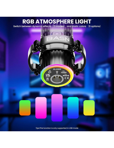 Micrófono Dinámico BASN SL2000 USB/XLR para Podcasting y Streaming