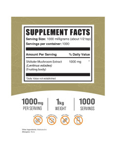 Polvo de Extracto de Champiñón Shiitake BulkSupplements 1kg - Vegano 2