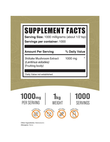 Polvo de Extracto de Champiñón Shiitake BulkSupplements 1kg - Vegano