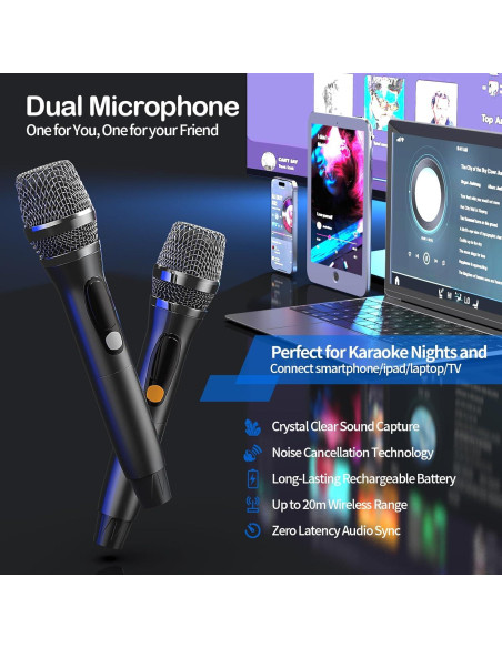 Altavoz Bluetooth EAMOGO 70W con 2 Micrófonos Inalámbricos