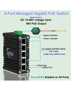 Conmutador PoE Gestionado Meixingtong 4Puertos 120W Industrial 2