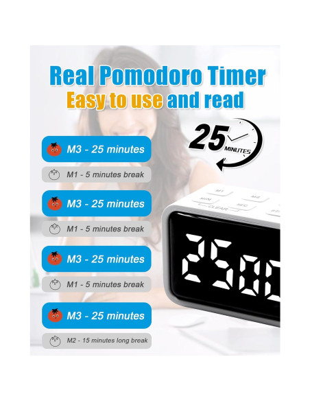 Temporizador Pomodoro Digital TPNEG Blanco Recargable USB