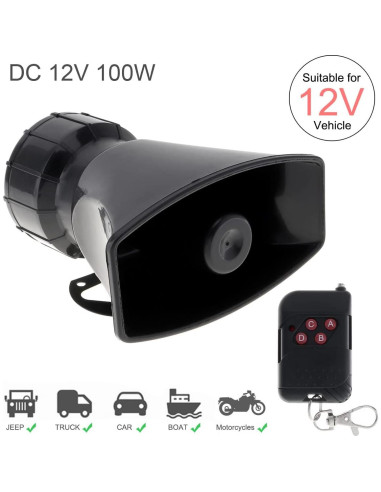Sirena de Coche ePathChina 12V 100W 7 Tonos Control Remoto