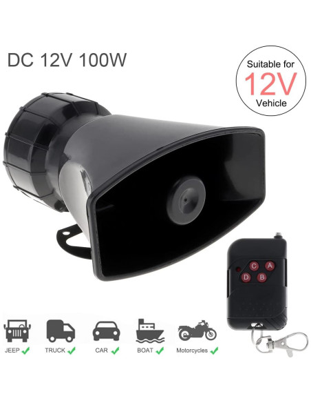 Sirena de Coche ePathChina 12V 100W 7 Tonos Control Remoto