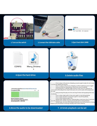 Módulo de Sonido MP3 JRGKJCP JR-JX7004, 16MB, Recargable