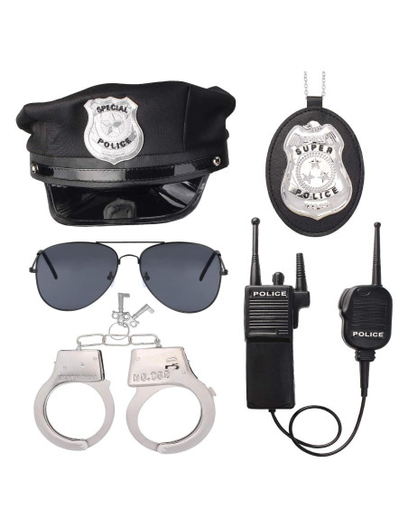 Conjunto de Disfraz de Policía Beelittle - Sombrero, Esposas, Gafas