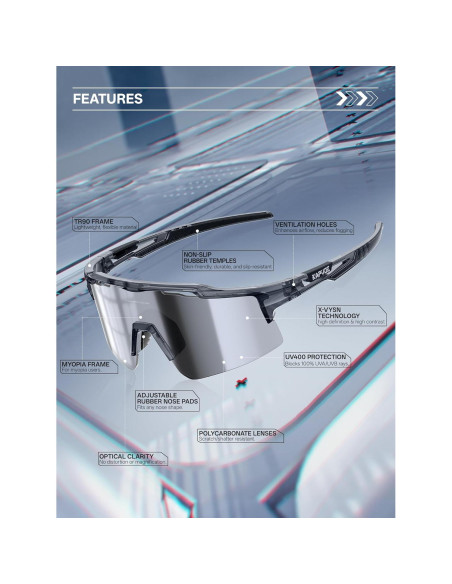 Gafas de Ciclismo KAPVOE UV400 con 3 Lentes Intercambiables