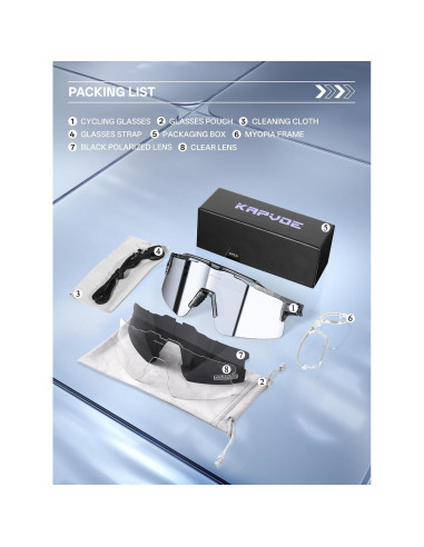 Gafas de Ciclismo KAPVOE UV400 con 3 Lentes Intercambiables