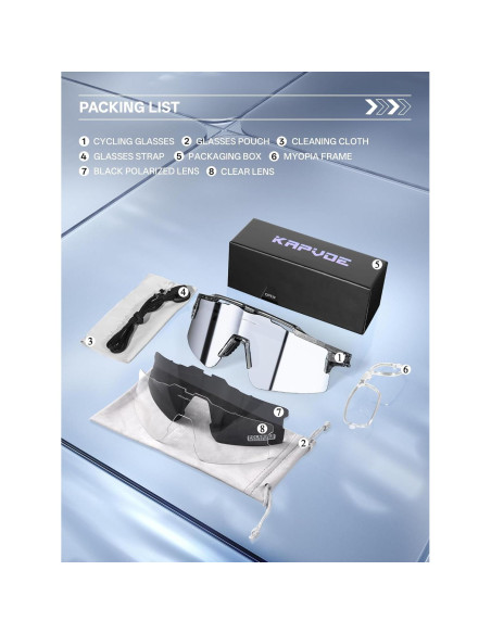 Gafas de Ciclismo KAPVOE UV400 con 3 Lentes Intercambiables