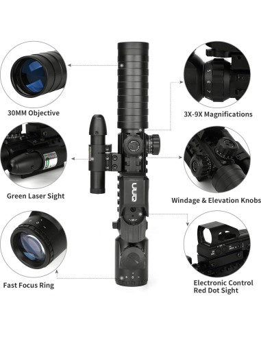 Mira Táctica UUQ 3-9X32EG con Visor Lásser Verde y Rojo