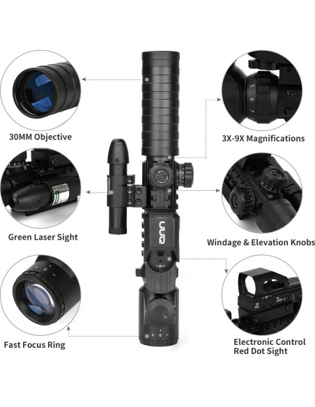 Mira Táctica UUQ 3-9X32EG con Visor Lásser Verde y Rojo