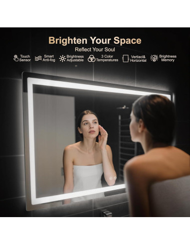 Espejo de Baño LED Delma 30x50 cm, Anti-vaho, 3 Modos de Luz