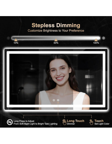 Espejo de Baño LED Delma 30x50 cm, Anti-vaho, 3 Modos de Luz