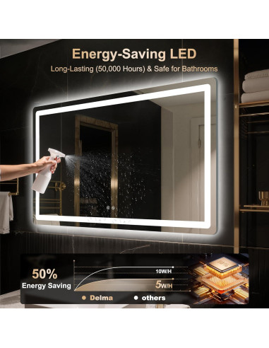Espejo de Baño LED Delma 30x50 cm, Anti-vaho, 3 Modos de Luz