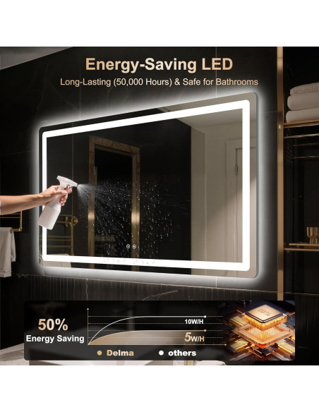 Espejo de Baño LED Delma 30x50 cm, Anti-vaho, 3 Modos de Luz