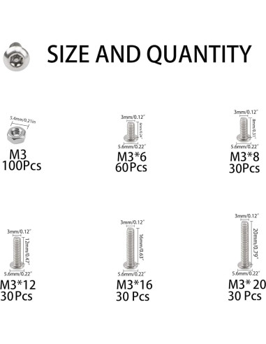 Juego de Tornillos de Seguridad Torx M3 de Acero Inoxidable 304 - 280 Piezas