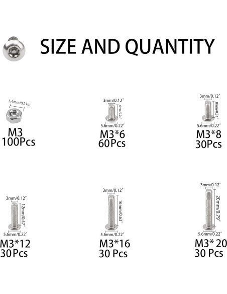 Juego de Tornillos de Seguridad Torx M3 de Acero Inoxidable 304 - 280 Piezas