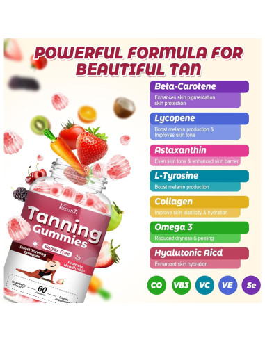 Gomitas Bronceadoras para Mujeres - Sabor Fresa, 120 Unidades