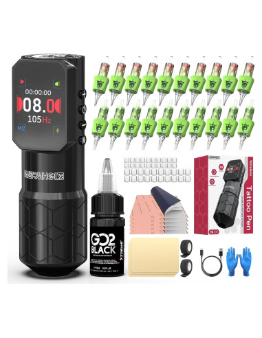 Kit de Tatuaje Inalámbrico Wormhole 54 Piezas con Tinta Xtreme