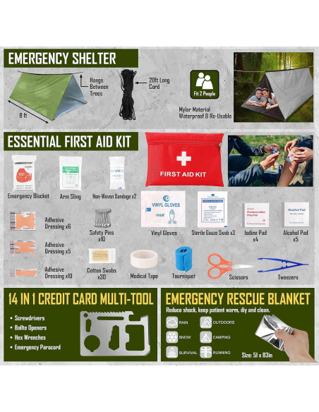 Kit de Supervivencia XIFOZA 268 Piezas con Primeros Auxilios