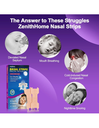 Tiras Nasales ZenithHome para Ronquidos - 100 Unidades