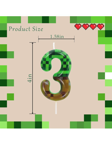 Vela de Cumpleaños Número 3 OGnomiFX Verde 8.64 cm
