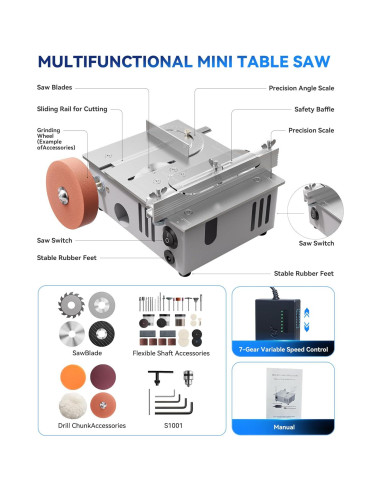 Mini Sierra de Mesa MIMYTH 200W Ajustable para Manualidades