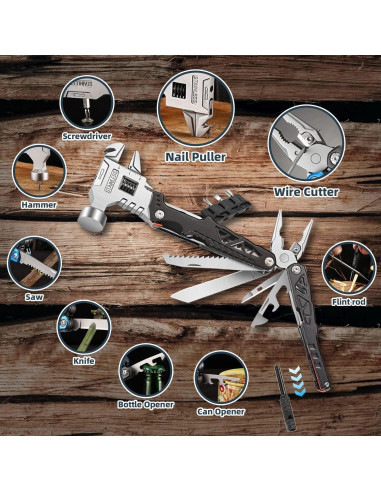 Multiherramienta 18 en 1 MALOM con Martillo y Alicate Negro